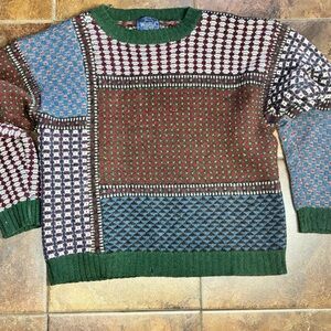 Woolrich Multicolor Patchwork Crewneck Sweater with Green Trim